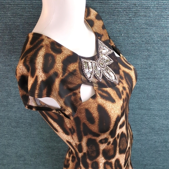 Vintage Y2K Clubwear, Sabora Embellished Leopard Print Mini-Dress - Picture 7 of 8